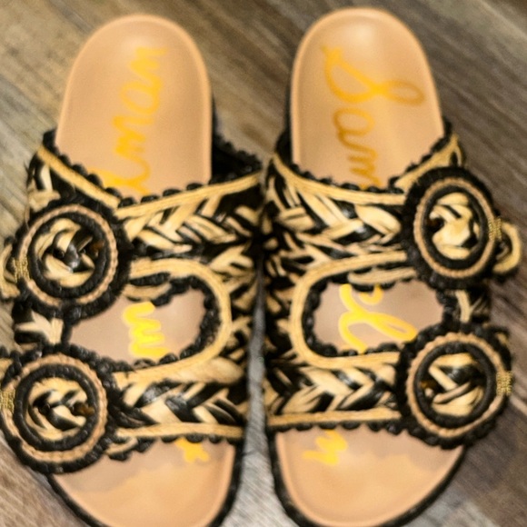 Sam Edelman Reina Black Natural Raffia Slide Sandal 7 S21 - Picture 4 of 7